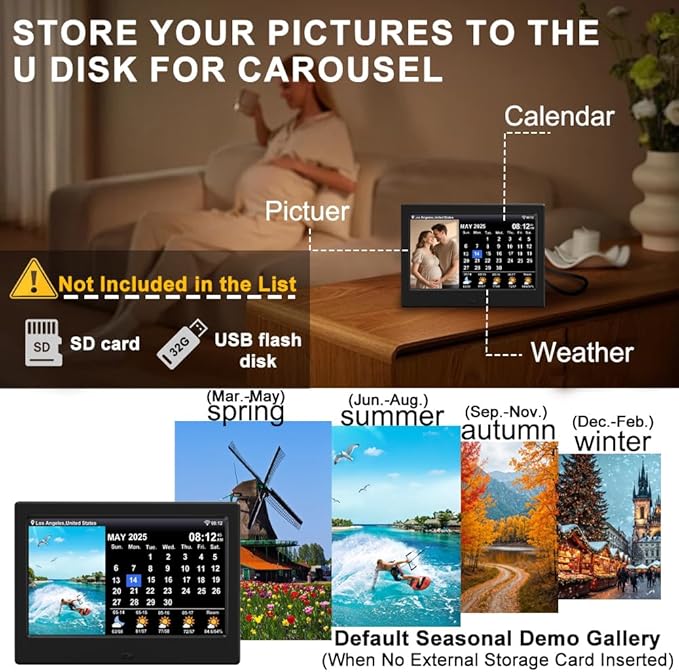 Digtial Calendar Clock with Day and Date Alarm Clock with Weather Temperature Humidify Dementia Alzheimers Elderly Auto Dimmable 8 Alarm Options (Black,7in Weather Clock)