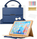 Dteck for iPad mini (A17 Pro/6th Generation) 8.3" Folio Case with Handle/Front Pocket, Auto Sleep Wake/Adjustable Stand Angles, Lightweight PU Leather Cover with Stylus/Screen Protector Film, Blue