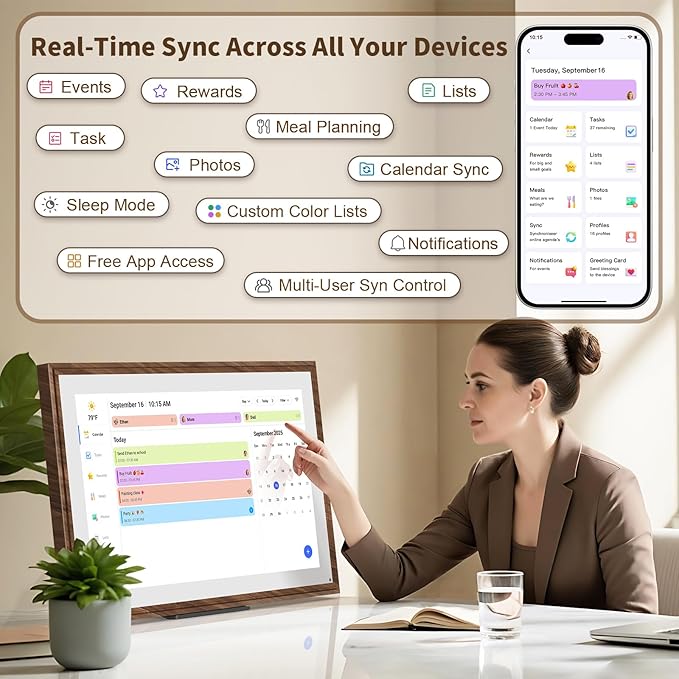 15.6 Inch Digital Calendar Chore Chart with Touchscreen - Full HD Interactive Display, Wall & Desk Mountable Family Planner, to-Do List & Meal Planner, Digital Picture Frame Gifts for Women Mom