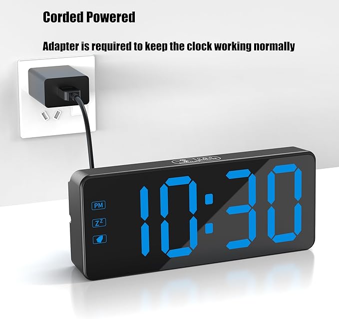 KWANWA Digital Alarm Clock with 3-Level Dimmer & Battery Backup | 2.4" Jumbo LED Display, Auto Night Mode, 7-Min Snooze, Dual Power (UL Adapter + 59in Cord) | Compact for Bedroom, Travel, Office