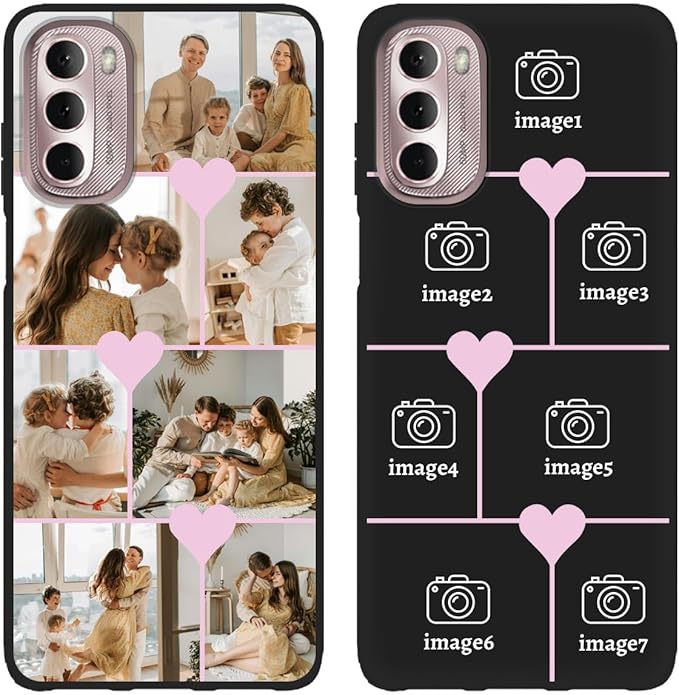Personalized Photo Case for Motorola Moto G Stylus 5G 2022 6.8 inch, Thin Slim Soft Rubber Black Phone Cover, Custom Picture Collage Pink Heart Cute Case for Women Girl, Gift for Birthday Anniversary