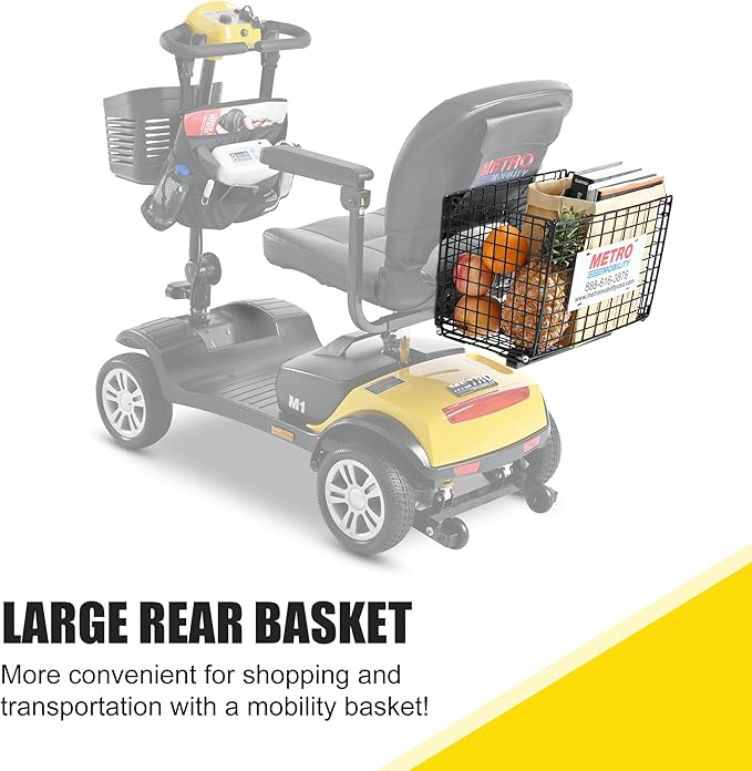 4-Wheel Metro Mobility Scooter-Powered Mobility Scooter for Adults Senior with seat-300 lbs Capacity-with Charger and Basket-M1 Yellow