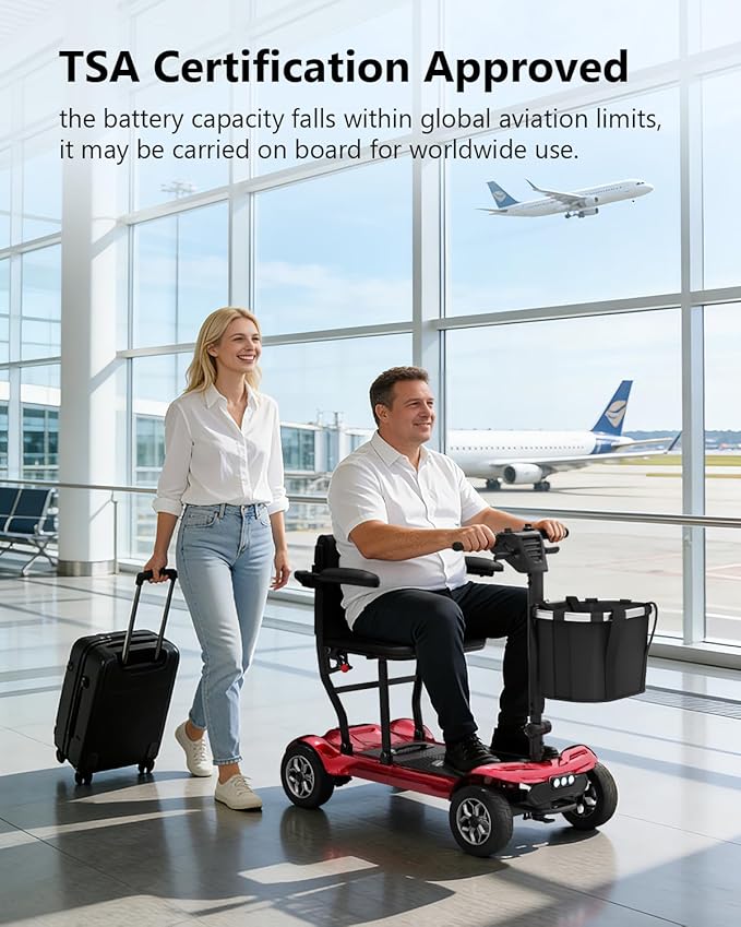 Powered Mobility Scooter for Adults, Seniors - 23MI Extra Long Range Foldable 4 Wheel Electric Motorized Scooter for Travels with Airport Approved Dual Batteries, All Terrain Motorized Scooter (Red)