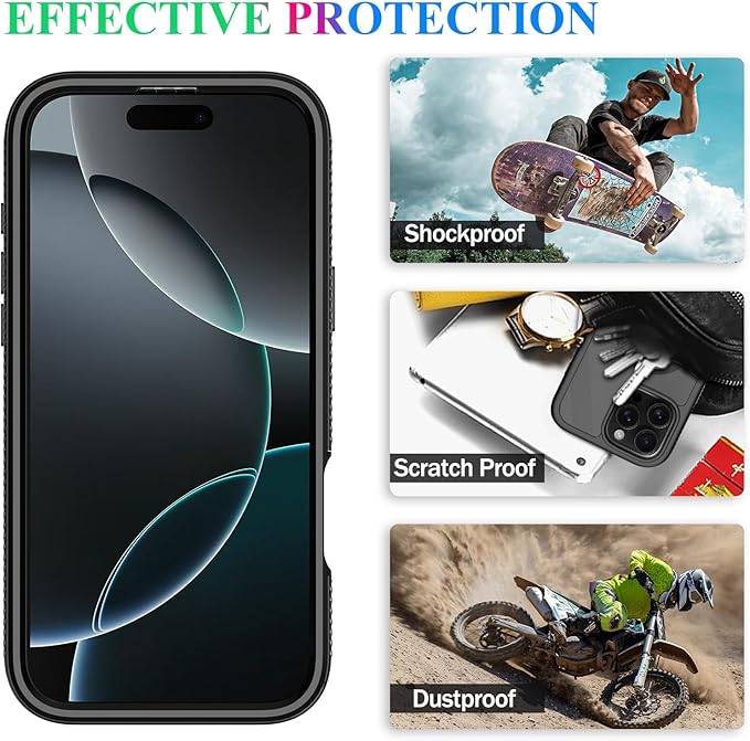wahhle Compatible with iPhone 16 Pro Case, Built in Screen Protector Full Body Shockproof Slim Fit Bumper Protective Phone Cover 6.3'' Men Women-Black/Clear