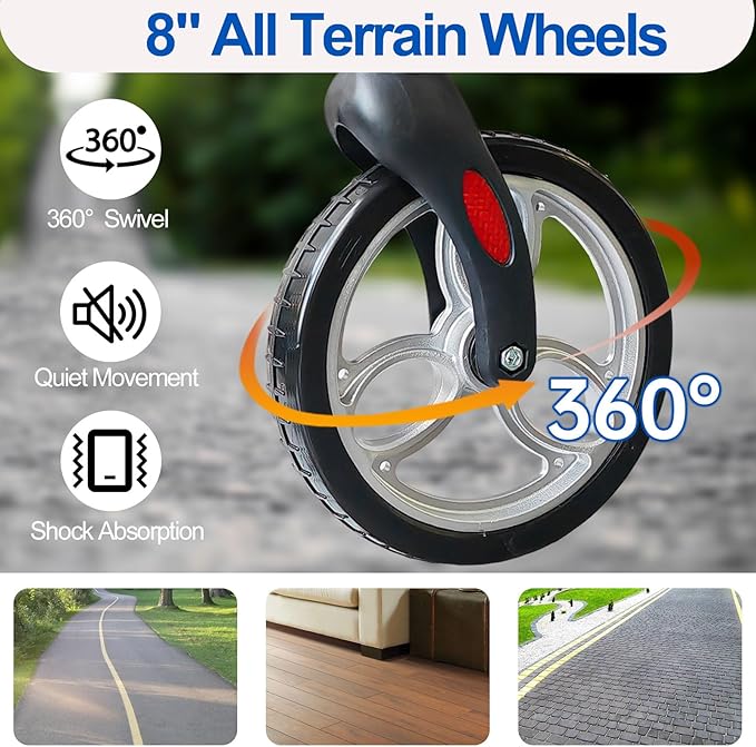 HEPO Rollator Walkers with Ergonomic Seat for Seniors,Foldable Rolling Walker with 8" All Terrain Wheels, Handles and Brakes for Seniors and Adult