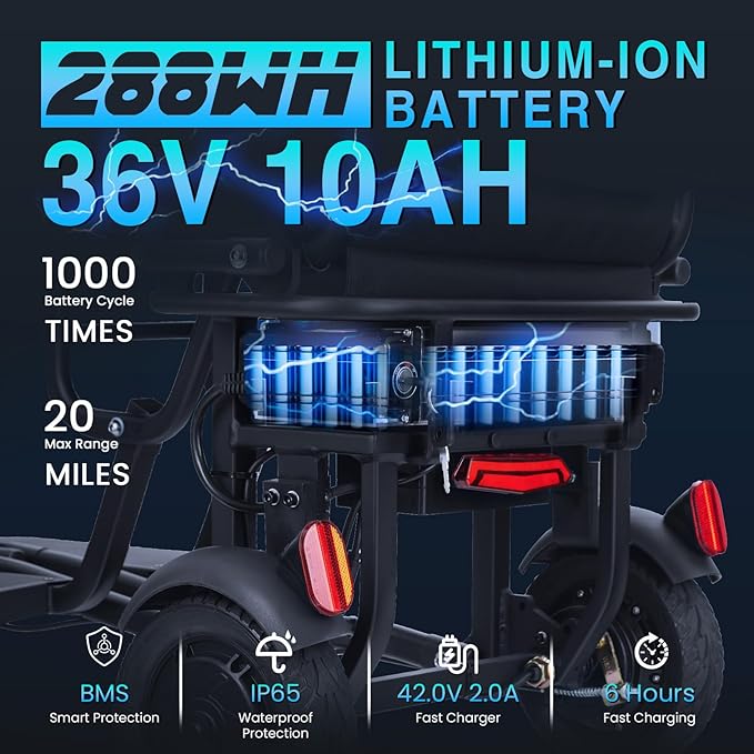 New Upgrade Folding Mobility Scooters for Adults, 9.32mph 50 Miles Driving Distance, with 2 * 10AH Long-Range Lithium Battery, 3 Wheel Ultra Lightweight Travel Portable Power Scooters for Seniors