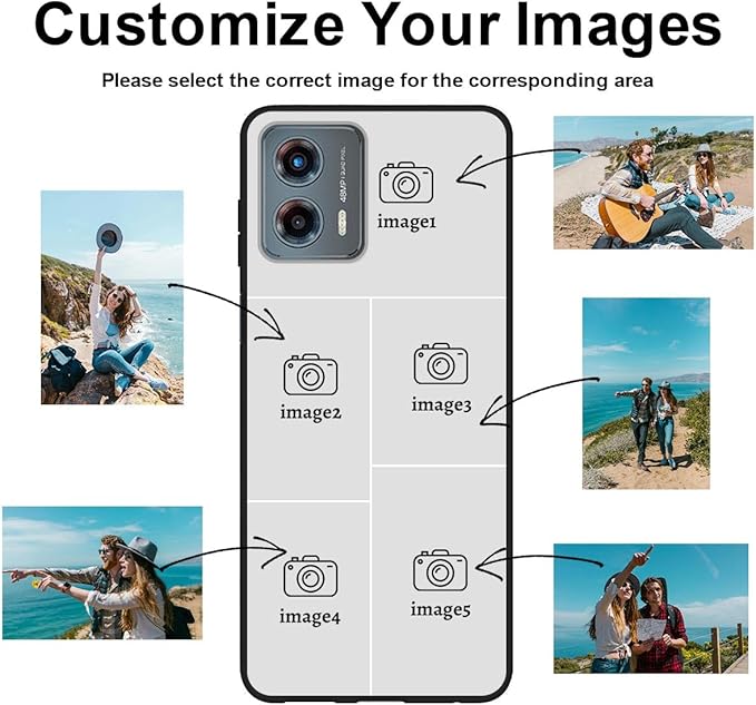 Customized Photo Case for Motorola Moto G 5G 2023 6.5 inch, Personalized Collage Design Phone Cover, Custom Picture Black Silicone Soft Slim Rubber Case, Gift for Couple Lover Bestie