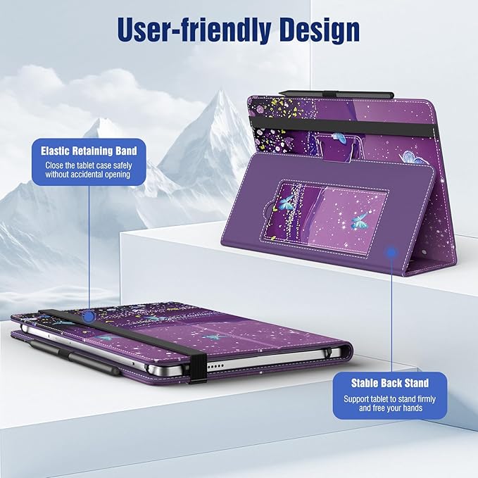 TiMOVO Universal Case for 10.1 Inch Android Tablet with Pen Loop, Lightweight Folding Stand Cover with Hand Strap for All 9.6"-11" Touchscreen Tablet, Butterfly & Starry Sky