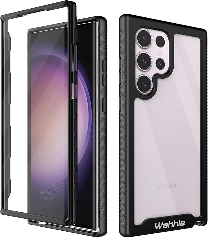 wahhle Compatible with Samsung Galaxy S23 Ultra Case, Built in Screen Protector Full Body Shockproof Slim Fit Bumper Protective Phone Cover for Galaxy S23 Ultra 5G 6.8'' Men Women-Black/Clear