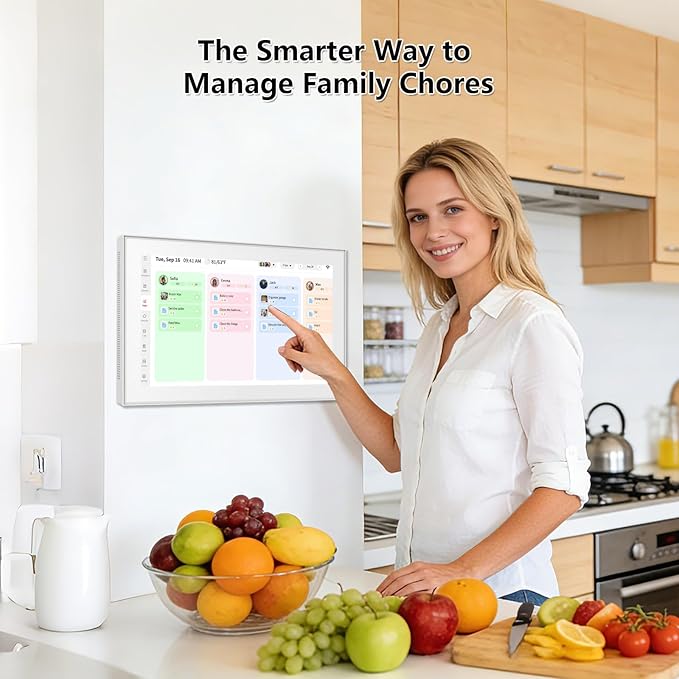 Moonka 15.6" Wall Planner Digital Calendar & Chore Chart, Smart Full HD Touchscreen Interactive Display for Family Schedules, Meal Planner, To Do List, Great for Organizing Your 2026 Calendar