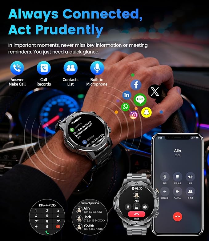 2026 Smart Watches for Men with 1000 mAh, 1.53" HD Display Military Smart watch, LED Torch, Answer/Make Calls, 120+Sports Modes, Heart Rate, Sleep Monitor, SpO2, IP68 Waterproof, iOS Android(3 Straps)