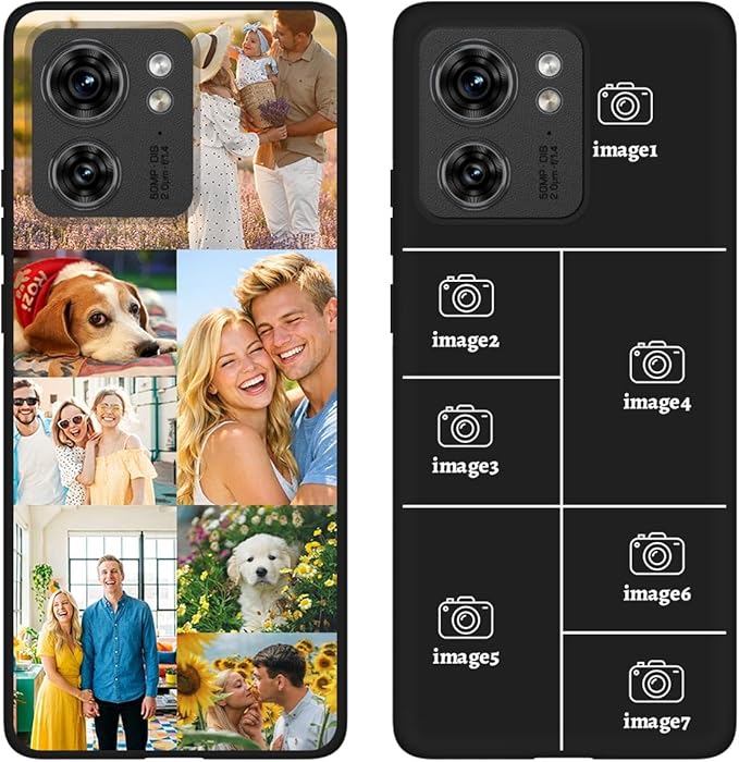 Custom Personalized Case for Motorola Moto Edge 2023 6.6 inch, Customized Multiple Photos Collage Text Phone Cover, Full Body Shockproof Soft Silicone Case, Anti-Scratch, Wireless Charging, Black