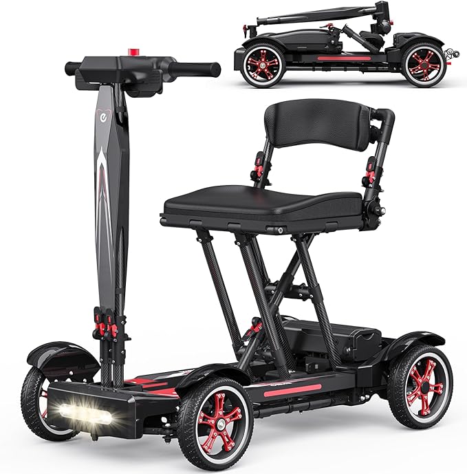 39 Lbs Mobility Scooters for Adults & Seniors Foldable - Lightweight Carbon Fiber Folding Electric Scooter, All-Terrain Powered Wheelchair, Convenient for Travel, Shopping, Airline Approved