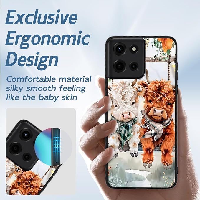for Moto G 5G 2025 Phone Case, Soft TPU Shockproof Full Body Protection Cover 6.7" for Moto G 5G 2025, Lightweight Compatible Wireless Charging, Cute Highland Cows