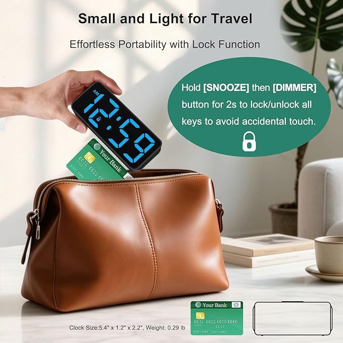 Peakeep Small Mini Digital Alarm Clock Battery Operated for Bedroom Travel, 1.65" Numbers Large Display Cordless Clock for Beside Seniors Elderly, Auto Manual Dimmers, 5 Levels Volume