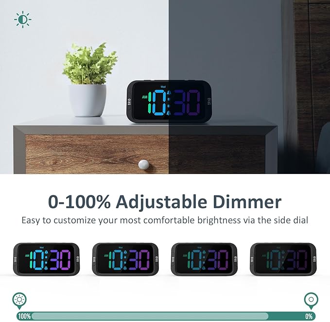 Odokee Digital Dual Alarm Clock for Bedroom: RGB Electric Clock with USB Charger for Kids Teens - Dimmable Clock with Weekday Weekend Mode for Bedside Desk