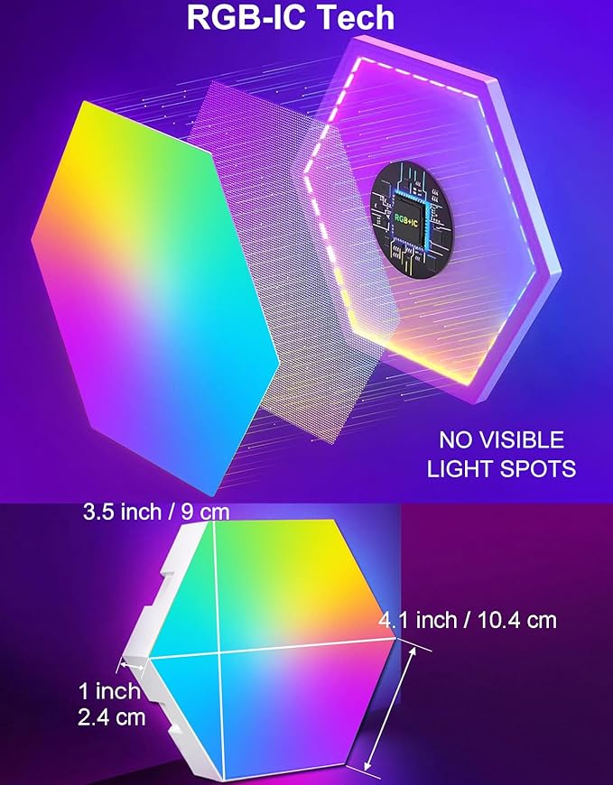 Hexagon LED Lights for Gaming Room 14 DIY Panels Voice App Control Music Sync Wall Decor