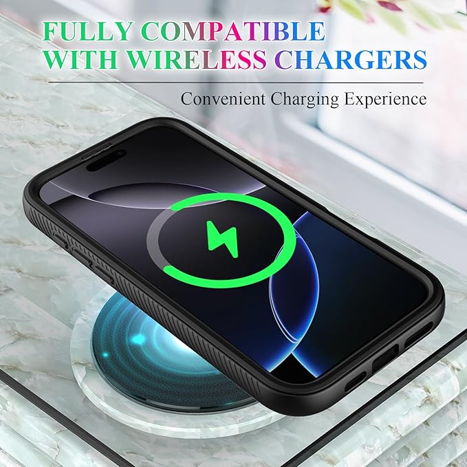 wahhle Compatible with iPhone 16 Pro Max Case, Magnetic Built in Screen Protector Full Body Shockproof Slim Fit Bumper Protective Phone Cover 6.9'' Men Women-Black/Clear