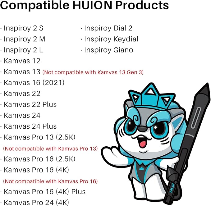 HUION Slim Pen PW550S 9.5mm Diameter for Huion Inspiroy 2/Giano/Keydial/Dial 2, K12/K13/K16(2021)/K22/K24 Series, Kamvas Pro 13 (2.5K)/ Pro 16 (2.5K), Kamvas Pro 16 (4K) Series, Kamvas Pro 24 (4K)