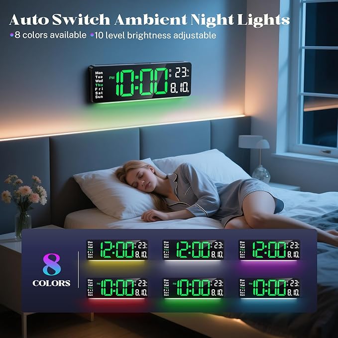 Digital Clock Large Display, 16" Large Digital Wall Clock for Classroom, Led Big Wall Clocks with Remote Control,Date,Week,Alarm,Temp,Night Light for Bedroom,Living Room,Gym,Office
