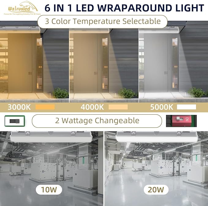 2FT LED Vapor Tight Light with Tri-Level Motion Sensor, IP65 IK08, 10W(1250lm)/20W(2500lm), 3/4/5000K CCT, 100-277V, Dimmable, Outdoor Waterproof Shop Light, Vapor Proof Lighting Fixture, FCC