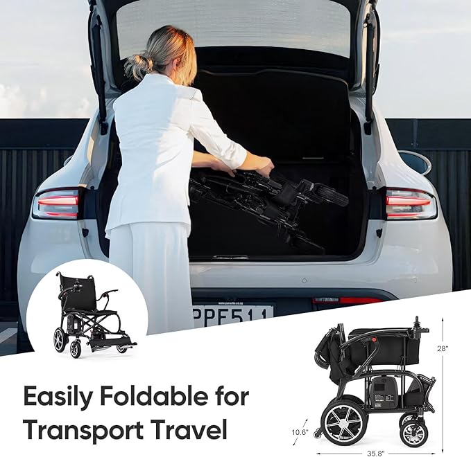 25.5lbs Carbon Fiber Electric Wheelchair for Adults, Dual Battery Lightweight Foldable Travel Power Wheelchair, Portable Motorized Wheelchairs, Airline Approved, Black