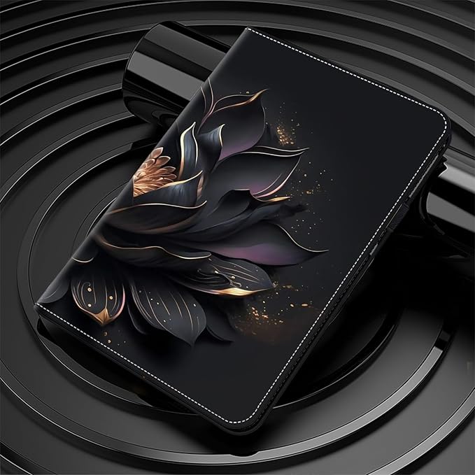 Dteck for Galaxy Tab S6 Lite (10.4") Tablet Case 2024/2022/2020 (SM-P620/P610), PU Leather Slim Folio Case with Adjustable Stand, Lightweight Protective Cute Cover with Stylus Pen Loop (Black Flower)