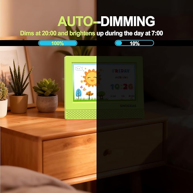 SINOIDEAS 7 Inch Kids Digital Alarm Clock, Children's Sleep Trainer,Eye-Caring Digital Clock for Girls Boys Bedrooms Bedside (Green)