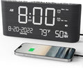 Raynic Alarm Clock, 8.7 Inch Digital Clock, Alarm Clock with USB and Type-C Charger,Dual Alarms,Temperature, Humidity,Date, 5 Adjustable Volume and 5 Dimmer for Bedroom Living Room Office (Grey)