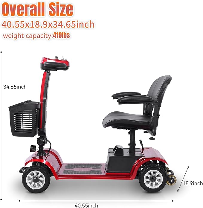 Movcan S-02 4 Wheel Electric Mobility Scooter, UL & TSA Certified, 419 LBS Heavy Duty,Foldable Mobility Scooter, Removable Battery, All-Terrain Portable Travel Scooter with Basket for Seniors & Adults