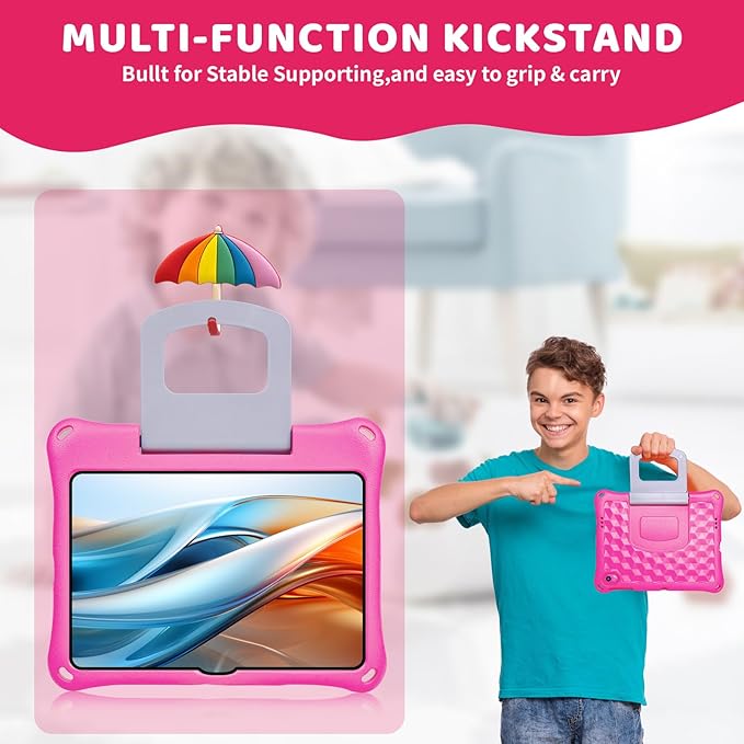 Case for Onn 10.1 Inch Tablet (2024 Model) Gen 4 - Shockproof Lightweight Protective EVA Kids Kickstand Cover Case + 1 Stylus (Pink)