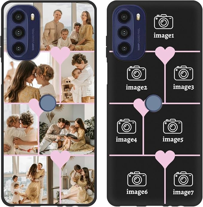 Personalized Photo Case for Motorola Moto G 5G 2022 6.5 inch, Thin Slim Soft Rubber Black Phone Cover, Custom Picture Collage Pink Heart Cute Case for Women Girl, Gift for Birthday Anniversary