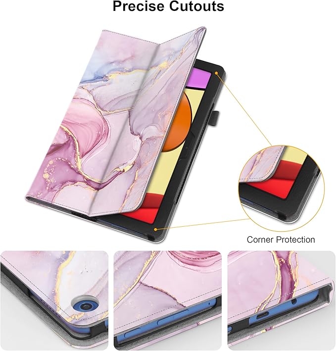 Case for Amazon Fire HD 10 Tablet 10.1" Inch Display (13th Generation, 2023 Released) - Slim Lightweight Folio Stand Cover PU Leather Case + 1 Screen Protector and 1 Stylus (Marble Pink)