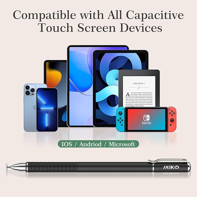 MEKO Universal Stylus,[2 in 1 Precision Series] Disc Stylus Touch Screen Pens for All Capacitive Touch Screens Cell Phones, Tablets, Laptops Bundle with 6 Replacement Tips - (2 Pcs, Black/Rose Gold)