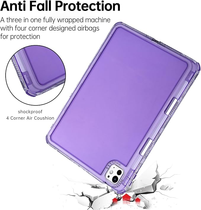 Dteck for iPad Pro/Air 13" (M5/M4/M3/M2), Pro 12.9" (6th/5th/4th/3rd Gen) Clear Case with Pencil Holder/Screen Protector Film/Stylus, 3 Layers Protective Lightweight Slim Transparent Cover, Purple