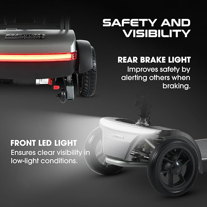 Metro Mobility Powered Mobility Scooters, 4 Wheel Foldable Mobility Scooter for Adults-265 lbs Capacity Folding Mobility Scooter, 20 Miles Long Travel Range Scooter with USB Charger Port Black