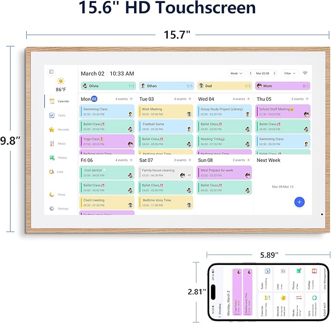 Digital Calendar, 15.6 Inch Wall Planner Electronic Calendar & Chore Chart, Smart Touchscreen Interactive Display for Family Schedules, Great for Organizing Your Routines, Wall & Desk Mountable - Best Gift for Mother's Day