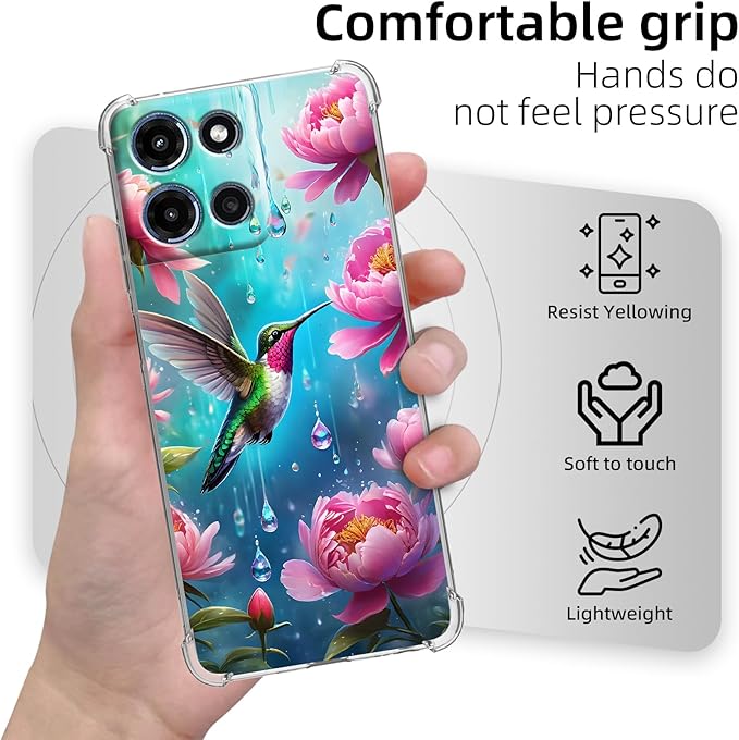 for Moto G 5G 2025 Clear Phone Case, Lightweight Transparent TPU, Shockproof Four Corner Anti-Fall Case 6.5" for Moto G 5G 2025 with Screen Protector, Hummingbird Garden