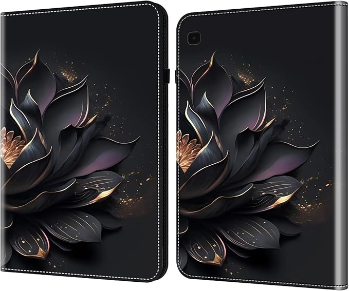 Dteck for Galaxy Tab S6 Lite (10.4") Tablet Case 2024/2022/2020 (SM-P620/P610), PU Leather Slim Folio Case with Adjustable Stand, Lightweight Protective Cute Cover with Stylus Pen Loop (Black Flower)