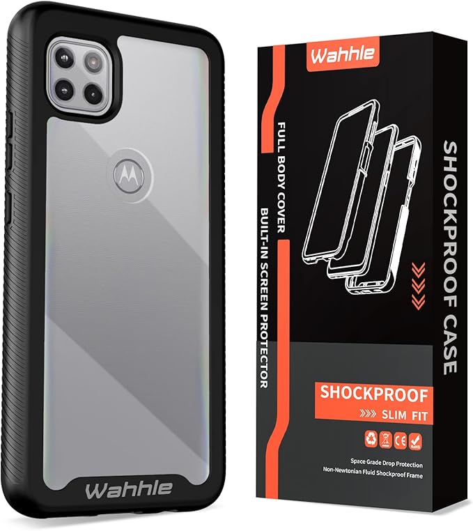 wahhle Compatible with Motorola One 5G Ace Phone Case, Built in Screen Protector Full Body Shockproof Slim Fit Bumper Protective Phone Cover for 1 5G Ace Men Women-Black/Clear