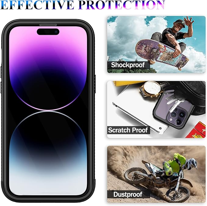 wahhle Compatible with iPhone 14 Pro Max Case, Full-Body Phone Cover with Screen Protector【Built-in, Touch Sensitive, Anti Scratch】 Upgraded Shockproof TPU Bumper Case 6.7 Inches-Black/Clear
