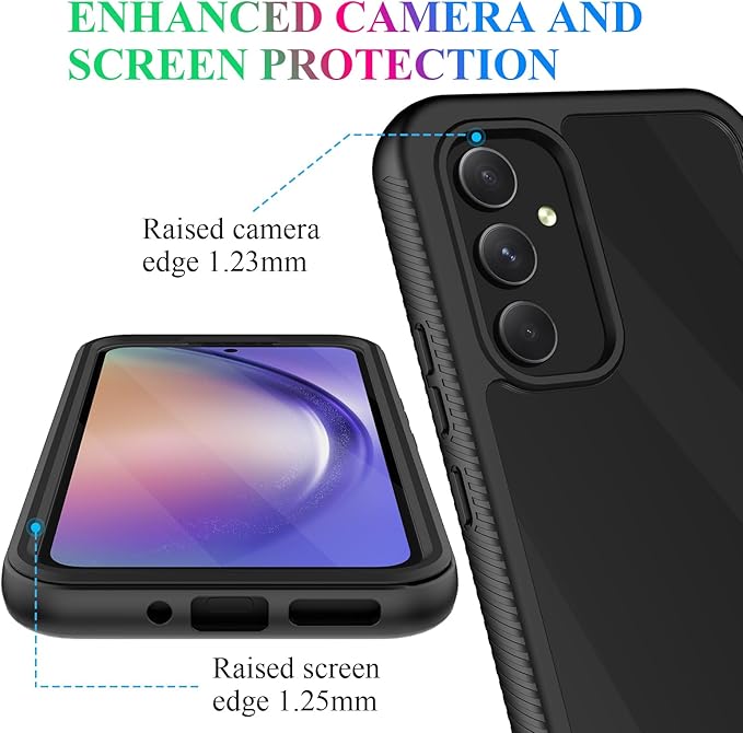 wahhle Compatible with Samsung Galaxy A54 Case, Built in Screen Protector Full Body Shockproof Slim Fit Bumper Protective Phone Cover for Samsung A54 5G Men Women-Black/Clear
