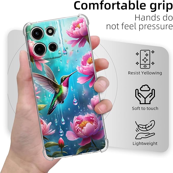 for Moto G Stylus 5G 2025 Clear Phone Case, Lightweight Transparent TPU, Shockproof Four Corner Anti-Fall Case 6.8" for Moto G Stylus 5G 2025 with Screen Protector, Hummingbird Garden