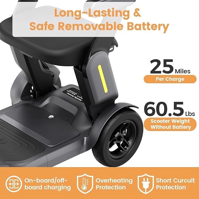Paiseec S3 Foldable Mobility Scooter for Adults, Seniors - 25 Miles Range, 6 mph, Lightweight Mobility Scooter for Travel, Improved Safety, Large Wheels for Outdoor, LED Headlight, Basket