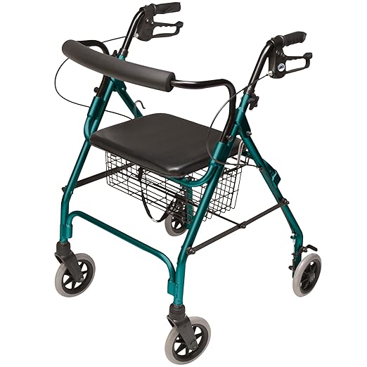 Lumex Walkabout Lite Rollator – Lightweight 14.5 lb. Rolling Walker with Seat for Seniors, Green