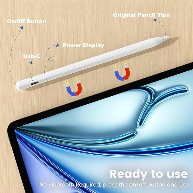 Pencil for Apple iPad A16 10th Generation, Fast Charge Stylus Pen for 2026-2018 iPad A16/11-6th Gen, Air 11/13 M4/M3/M2/5th-3rd, Pro 13/11/M4/12.9", Mini A17 Pro/6/5th Palm Rejection Tilt Sensitivity
