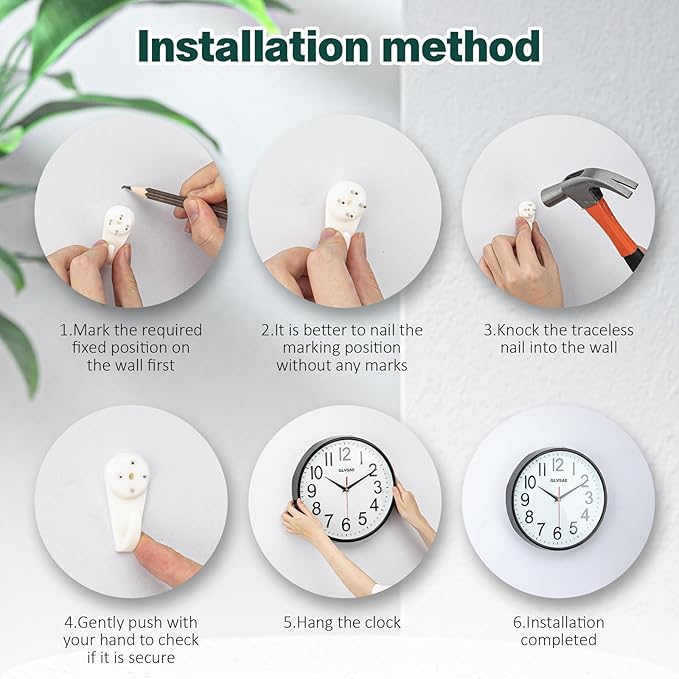 GLVSAE Wall Clock 12 Inches Non-Ticking Wall Clocks Battery Operated Large Easy to Read with Stereoscopic Dial Ultra-Quiet Movement Quartz for Office Classroom School Home Bedroom Kitchen