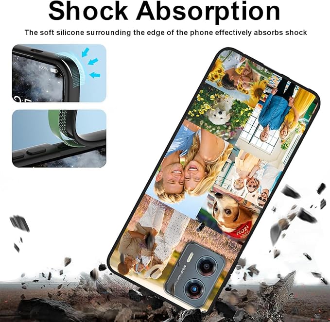Custom Personalized Case for Motorola Moto G 5G 2023 6.5 inch, Customized Multiple Photos Collage Text Phone Cover, Full Body Shockproof Soft Silicone Case, Anti-Scratch, Wireless Charging, Black