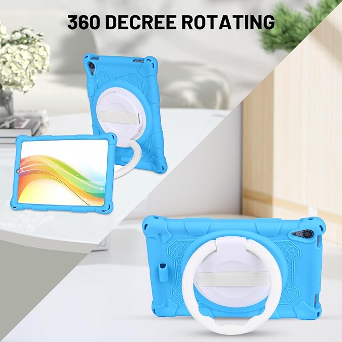 Dteck for iPad mini A17 Pro/iPad mini 6th Generation Back Cover 8.3" 2024/2021 Release, Durable Lightweight Silicone Case with Rotate Kickstand/Handle, Shoulder Strap/Screen Protector Included, Blue