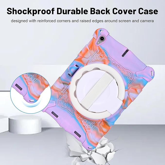 Dteck for iPad Mini A17 Pro/iPad Mini 6th Generation Back Cover 8.3" 2024/2021 Release, Durable Lightweight Silicone Case with Rotate Kickstand/Handle, Shoulder Strap/Screen Protector Included, Purple